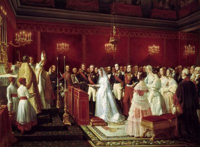 Huwelijk van Prinses Victoria van Saksen-Coburg en Prins Louis, Hertog van Nemours in Saint-Cloud, 27 april door Henri Felix Emmanuel Philippoteaux
