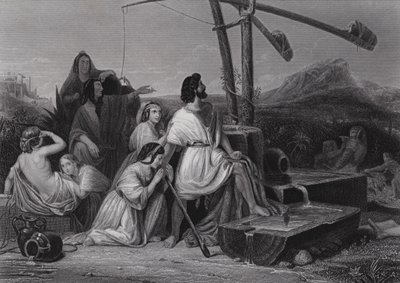 Mozes in het land van Midian door Henri Frederic (after) Schopin