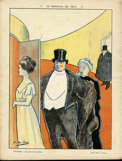 Illustratie van H. G. Ibels (1867-1936) in Le Rire, 27/02/09 - De Schemering van de Ouderen - Theater, Derde Leeftijd, Leven van de Rijken - Toeschouwers door Henri Gabriel Ibels
