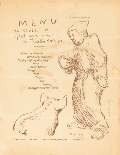 Menu van het Oudejaarsdiner aangeboden aan de vrienden van het Théâtre Antoine door Henri Gabriel Ibels