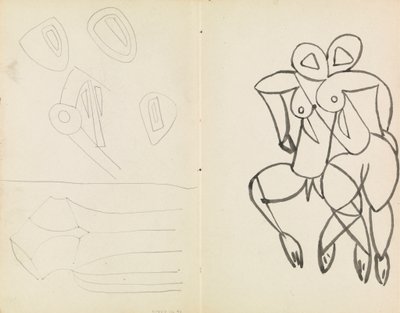 Vijf abstracte schetsen, en studies voor mannelijke en vrouwelijke figuren door Henri Gaudier Brzeska