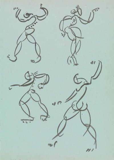 Vier Studies van Dansende Figuren door Henri Gaudier Brzeska