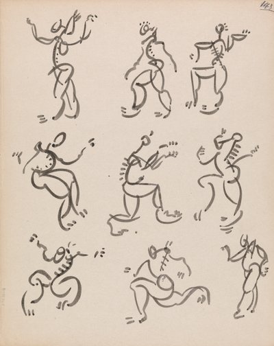 Negen dansende figuren, in drie registers door Henri Gaudier Brzeska