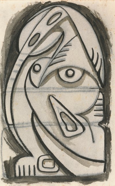 Reliëf ontwerp van een zittende vrouwelijke figuur door Henri Gaudier Brzeska