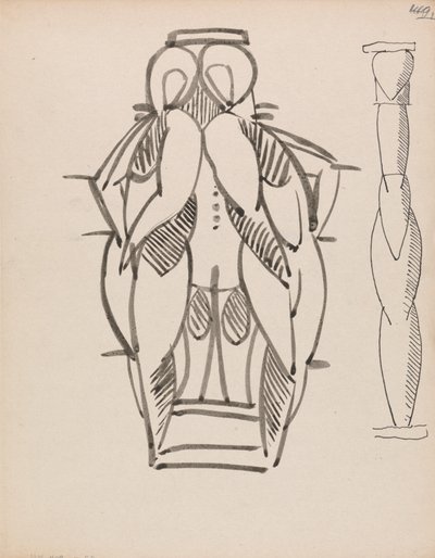 Twee studies voor een sculpturale kolom door Henri Gaudier Brzeska
