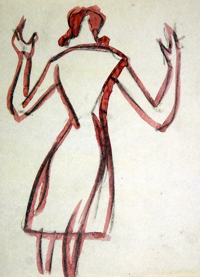 Vrouw rugaanzicht, armen omhoog door Henri Gaudier Brzeska