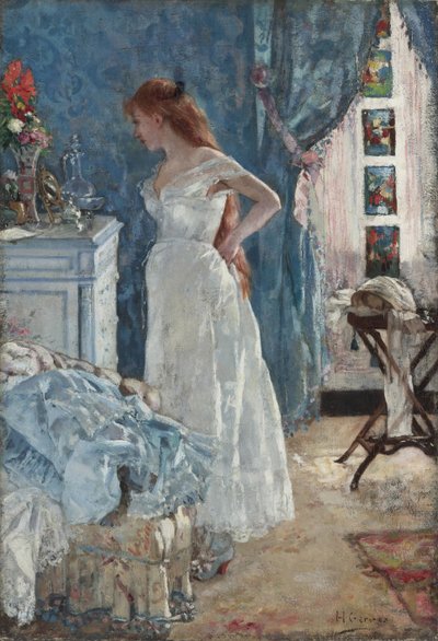 "La toilette" Jong meisje in negligé door Henri Gervex