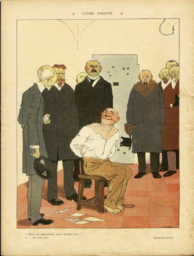 Illustratie van Henri Gousse in Le Rire, 27/03/09 - Ultiem toilet - Doodstraf Executie Schavot door Henri Gousse