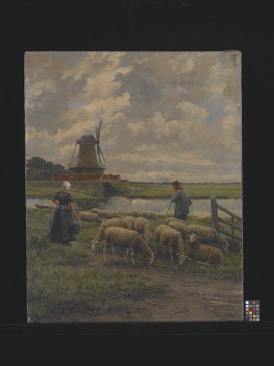 Pastoraal Landschap met Windmolen door Henri Houben