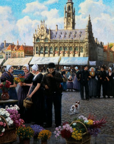 De bloemenmarkt in Middelburg door Henri Houben