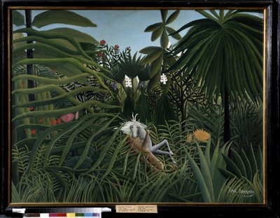 Paard aangevallen door een jaguar door Henri J.F. Rousseau