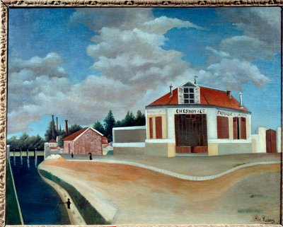 Stoelenfabriek in Alfortville. Schilderij door Henri Rousseau, bekend als Le Douanier Rousseau (1844-1910) 1897 - De stoelenfabriek in Alfortville. Schilderij door Henri Rousseau, bekend als Le Douanier Rousseau (1844-1910) door Henri J.F. Rousseau