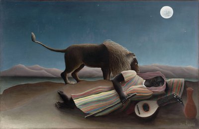 "De slapende zigeunerin" Schilderij van Henry Rousseau genaamd de Douanier Rousseau (1844-1910) 1897 Dim. 129,5x200,7 cm New York, Museum of Modern Art door Henri J.F. Rousseau