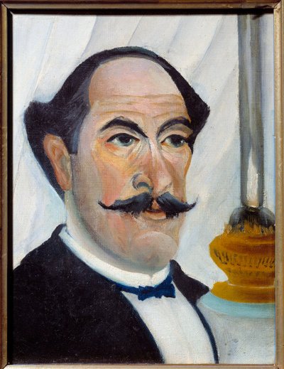 Zelfportret met lamp Schilderij door Henri Rousseau genaamd Le Douanier Rousseau door Henri J.F. Rousseau