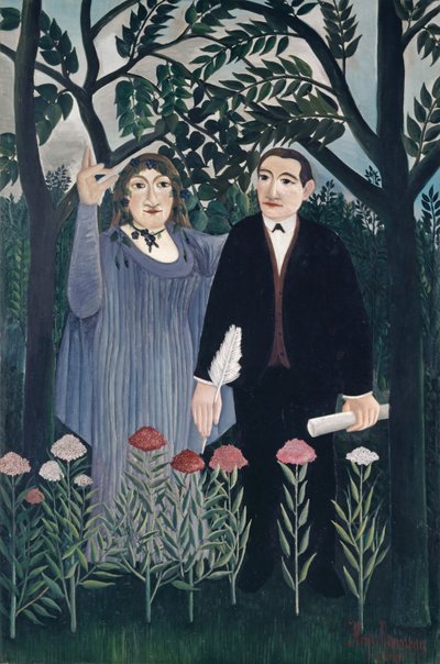De muze inspireert de dichter, 1909 door Henri J.F. Rousseau