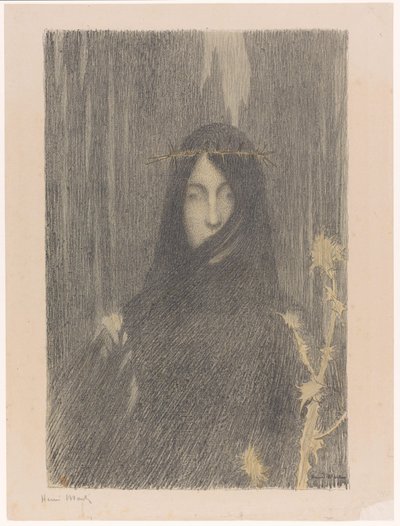 Langharige vrouw met doornenkroon door Henri Jean Guillaume Martin