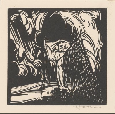 Personificatie van de regen boven een landschap door Henri Jonas (signed by artist)