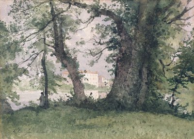 Een Visser aan een Rivieroever door Henri Joseph Harpignies