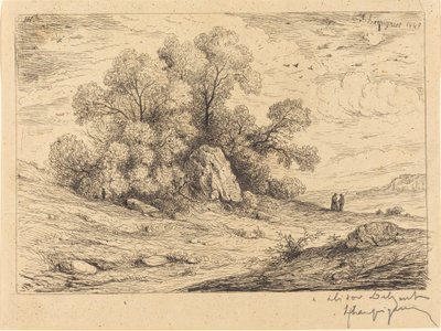 Boomgroep bij rotsen door Henri Joseph Harpignies