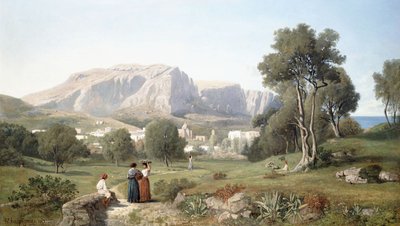 Genieten van het uitzicht op het eiland Capri in de Golf van Napels, 1853 door Henri Joseph Harpignies