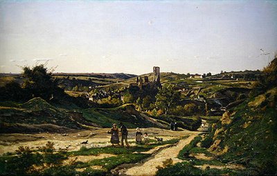 Het kasteel en dorp Herisson door Henri Joseph Harpignies