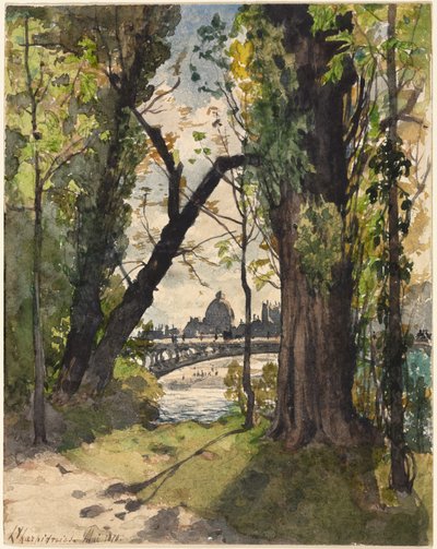 Uitzicht op het Institut de France vanaf de voet van de Pont Royal door Henri Joseph Harpignies