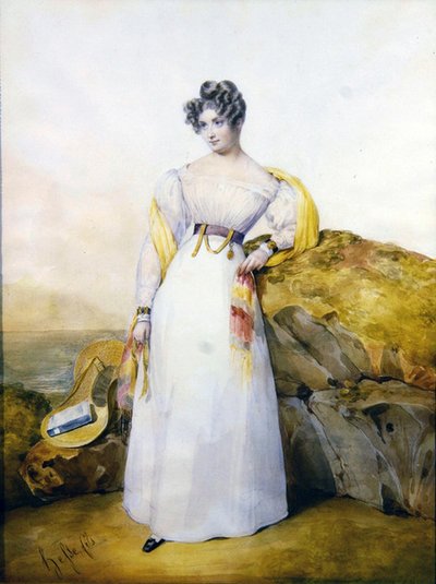Portret van een dame in een landschap door Henri Joseph Hesse