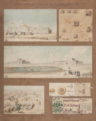 Zes uitzichten en tekeningen van het Natronmeer in Libië, gemaakt tijdens de verkenningsmissie van het Egyptische Leger onder leiding van Generaal Andreossy, 1799 door Pierre Joseph Redouté