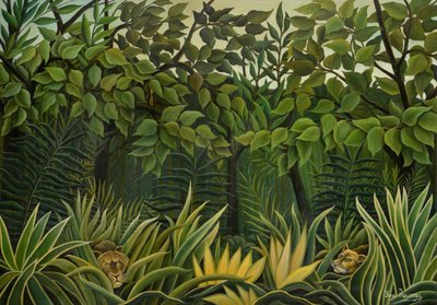 Twee leeuwen op de uitkijk in de jungle door Henri Julien Félix Rousseau
