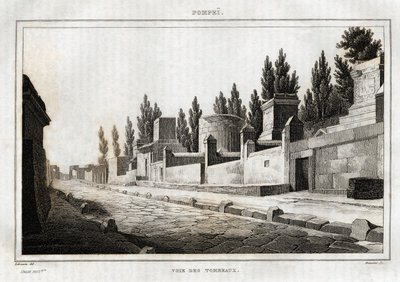 De weg van de graven, in Pompeii, gravure door Labrouste, in 