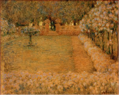De witte tuin in de schemering van Gerberoy door Henri Le Sidaner