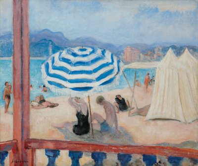 Cannes, blauwe parasol en tenten door Henri Lebasque
