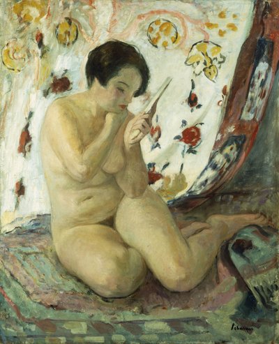 Naakt zittend met een spiegel, 1925-1930 door Henri Lebasque