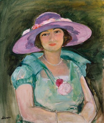 Portret van Marthe Lebasque in een Paarse Hoed door Henri Lebasque