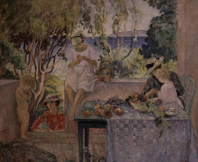 Thee op het terras in St. Maxine door Henri Lebasque