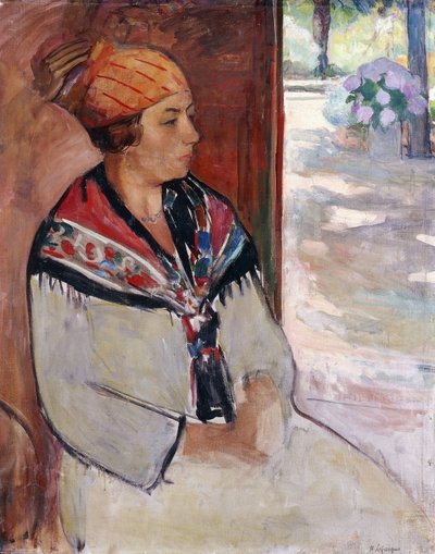 Vrouw met hoofddoek in Préfailles door Henri Lebasque