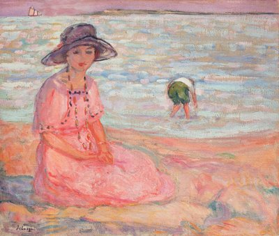 Vrouw in de roze jurk aan zee, ca. 1920 door Henri Lebasque