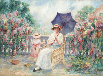 Jong meisje en kind op een terras, 1914-15 door Henri Lebasque