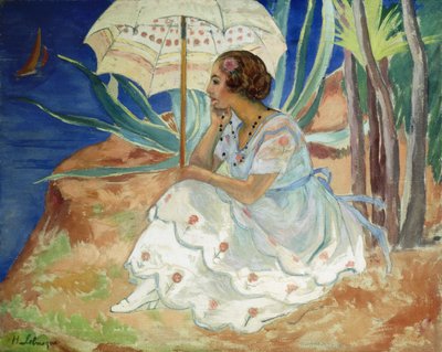 Jonge vrouw met een paraplu, Saint Maxime, c.1918 door Henri Lebasque