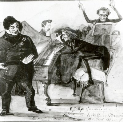 Galop Chromatique Karikatuur van Luigi Lablache, Franz Liszt (1811-86) aan de piano en Francois Habeneck door Henri Lehmann
