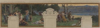 Schets voor het stadhuis van Pantin: Allegorieën van het Ourcq-kanaal, Arbeid en Navigatie - Fête champêtre (plafond en wandpaneel) door Henri Leopold Levy