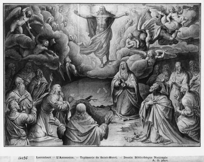 Leven van Christus, Hemelvaart, voorbereidende studie van tapijtkarton voor de Kerk Saint-Merri in Parijs, ca.1585-90 door Henri Lerambert
