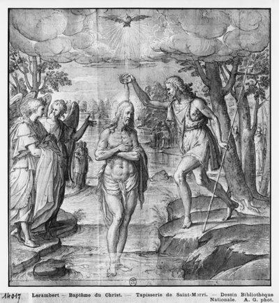 Leven van Christus, Doop van Christus, voorbereidende studie van tapijtcartoon voor de Kerk Saint-Merri in Parijs, c.1585-90 door Henri Lerambert