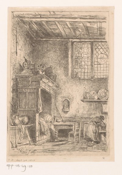 Vlaams interieur met bedstee door Henri Leys (baron)