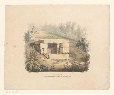 Landschap met stapel stenen en zittende man door Henri Marie Parmentier