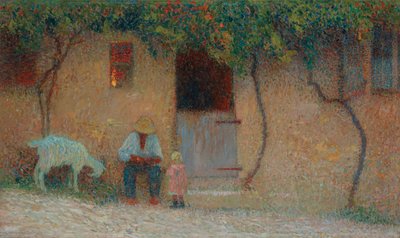 Boer buiten zijn huis in Labastide-du-Vert; Paysan Devant sa Maison a Labastide-du-Vert, c.1910 door Henri Martin