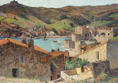 Het dorp Collioure met uitzicht op de haven door Henri Martin