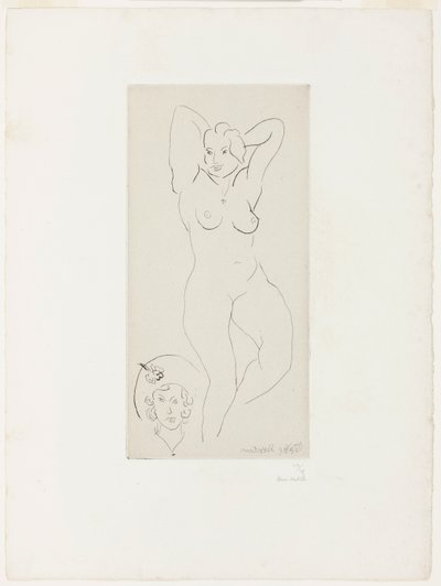 Vrouwelijk naakt met geheven armen en vrouwenhoofd door Henri Matisse