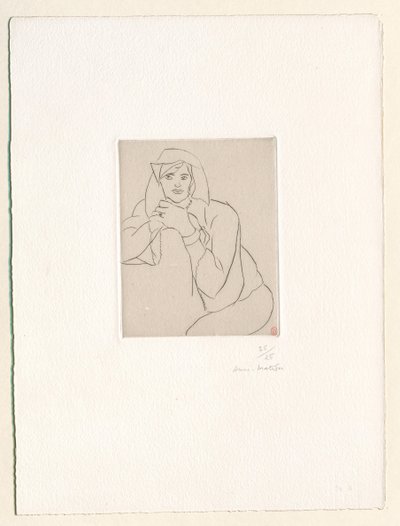 Jonge vrouw, met de handen gevouwen op de rugleuning van een meubel door Henri Matisse