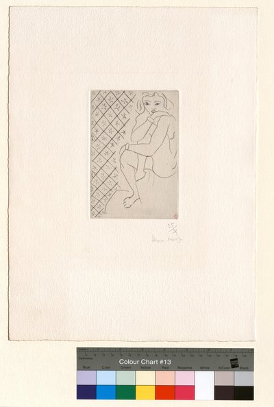 Zittend naakt, achtergrond van stervormige tegels door Henri Matisse